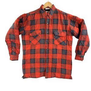 Vintage Open Trails Jacket Men Large Red Plaid Quilted Flannel Shirt Shacket 90s